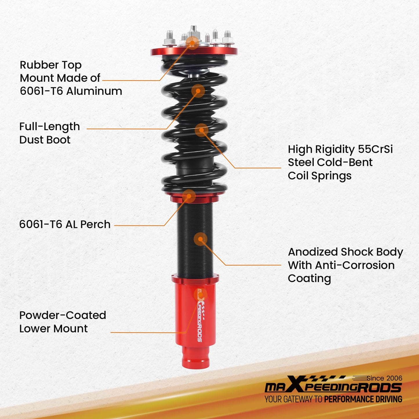 maXpeedingrods Coilovers for Honda Acoord 2008-2012, for Acura TSX 2009-2014, Height Adjustable Coilovers Suspension Kit, Preset Damping Shock Absorber Lowering Kit Red