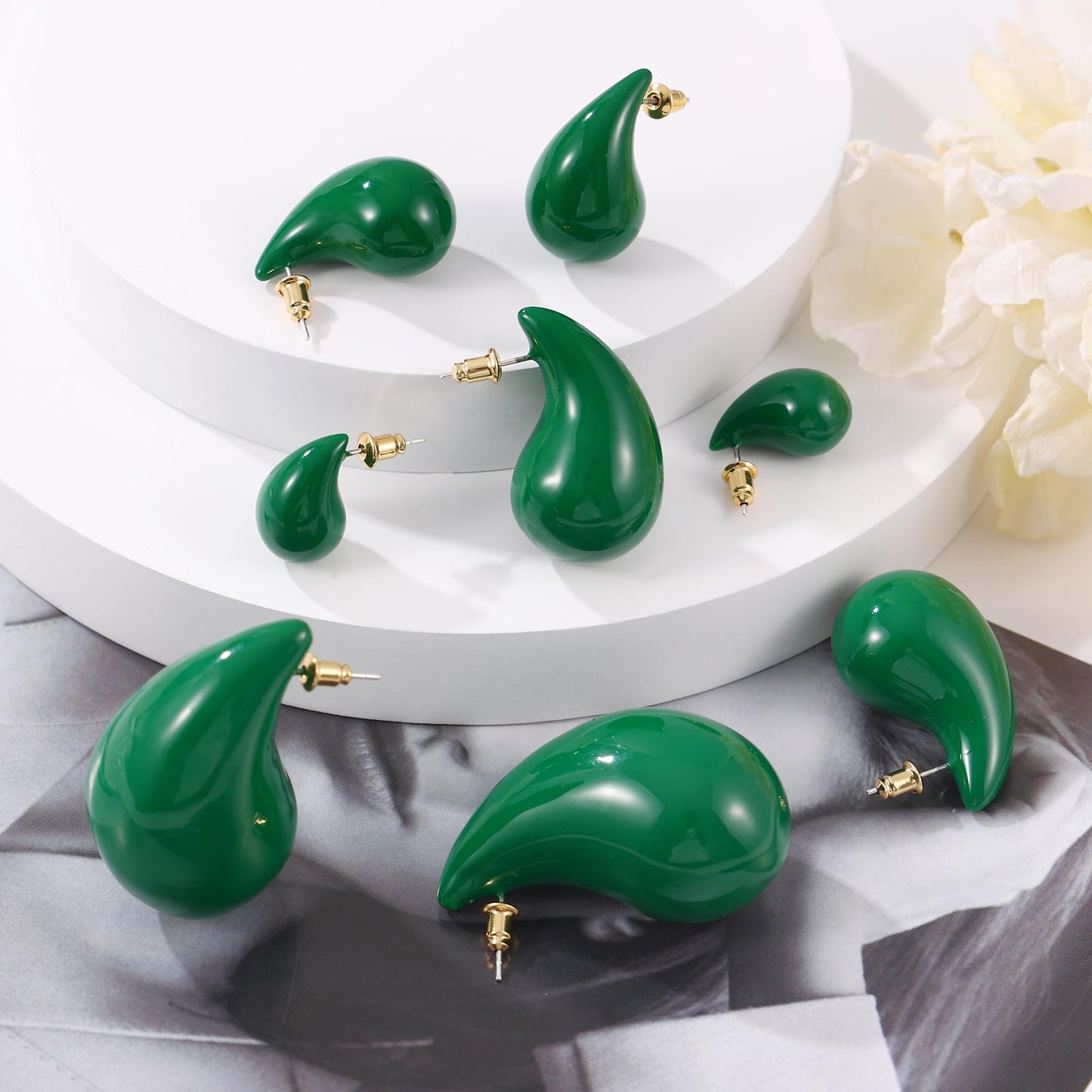 Gacimy Green Teardrop Earrings Dupes for Women, Chunky Drop Earrings for Women with 925 Sterling Silver Post, 1.7Inches Green
