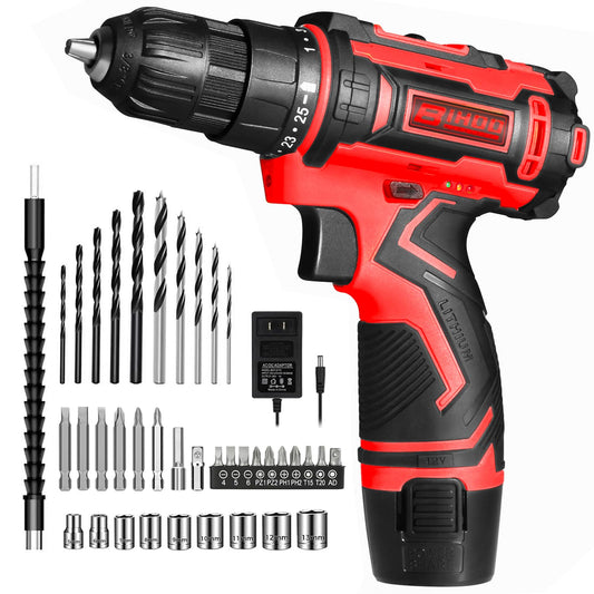 12V Cordless Drill Driver Set, 43pcs Home Tool Kit with 2-Speed & 25+1 Torque, LED Light, Fast Charger, Battery Included for DIY, Wood Metal Plastic, Gift for Men Women