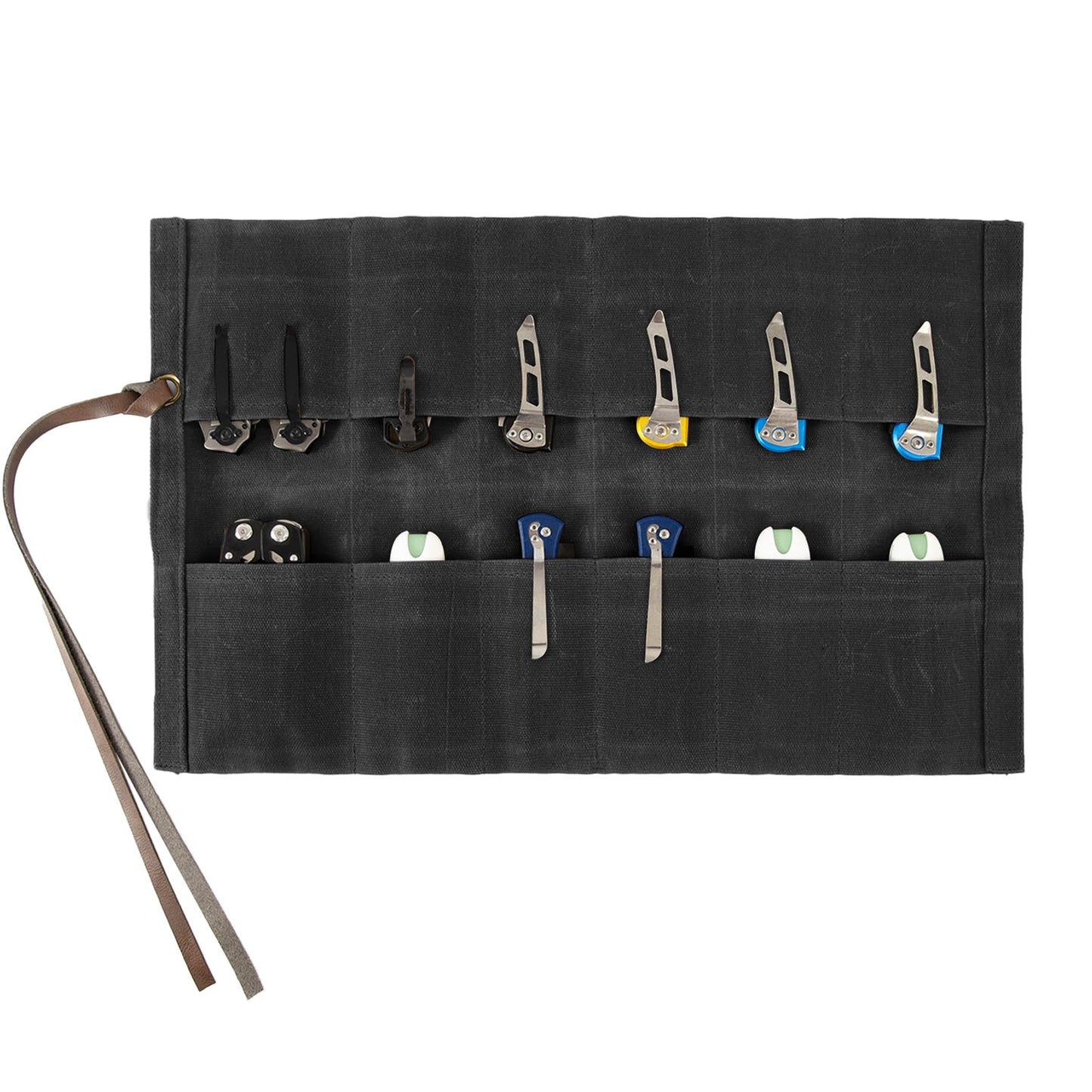 Baizoy Knife Display Bag with 12 Slots Pocket Knives,Folding Knife Holder Organizer,Knives Roll Collection Protector Bag,Tactical Outdoor for EDC Mini Knife Bags (Black)