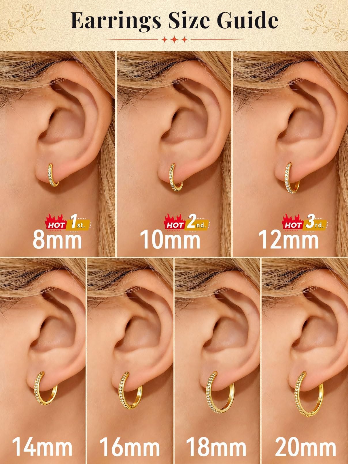 FaithHeart Cubic Zirconia Hoop Earrings for Women, 14K Gold Hypoallergenic Huggie Hoop Earrings, Small Cartilage Earrings for Women 8mm, Send Gift Box