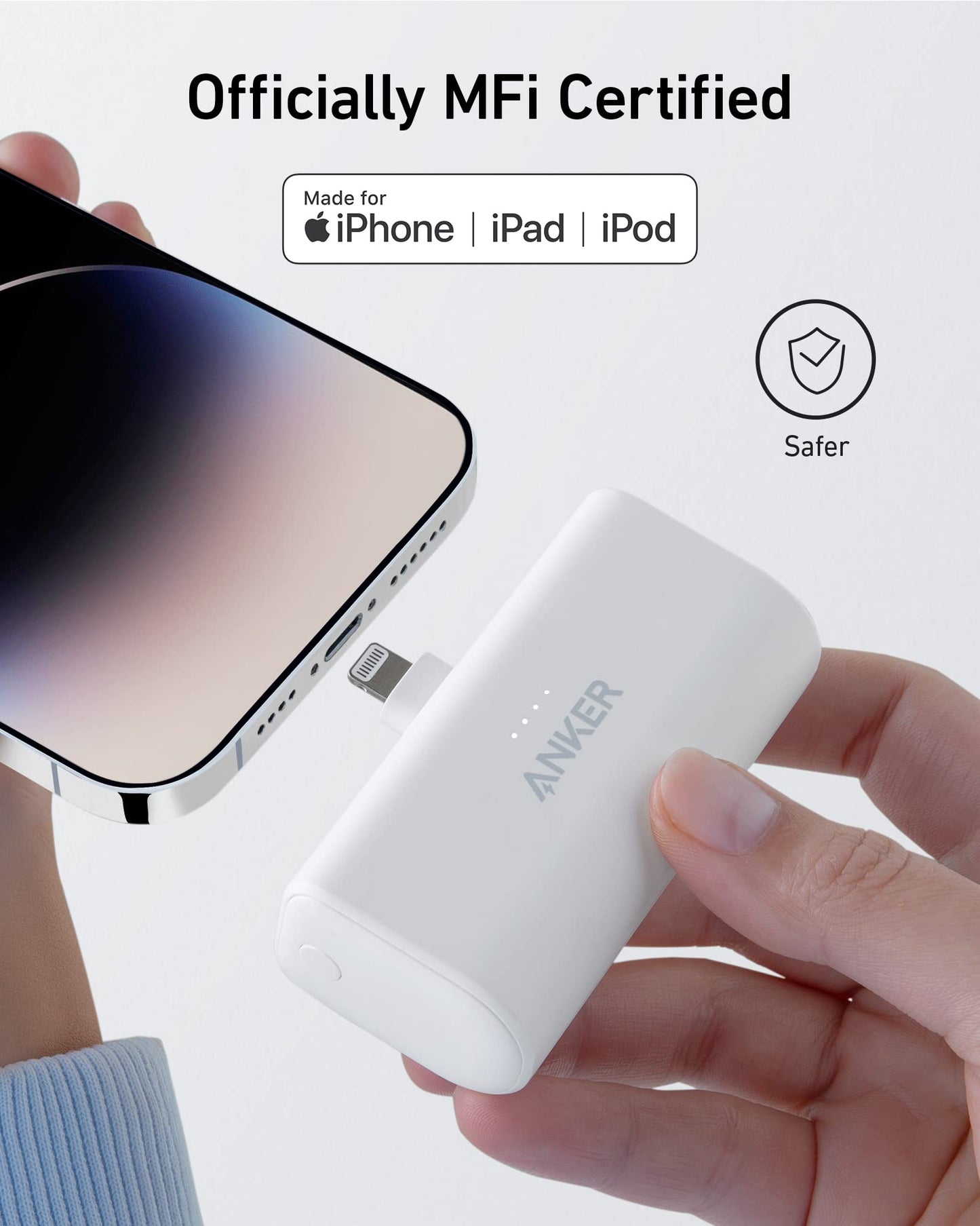 Anker Nano Portable Charger for iPhone, with Built-in MFi Certified Lightning Connector, Power Bank 5,000mAh 12W, Compatible with iPhone 14/13/12 Series (Pink)