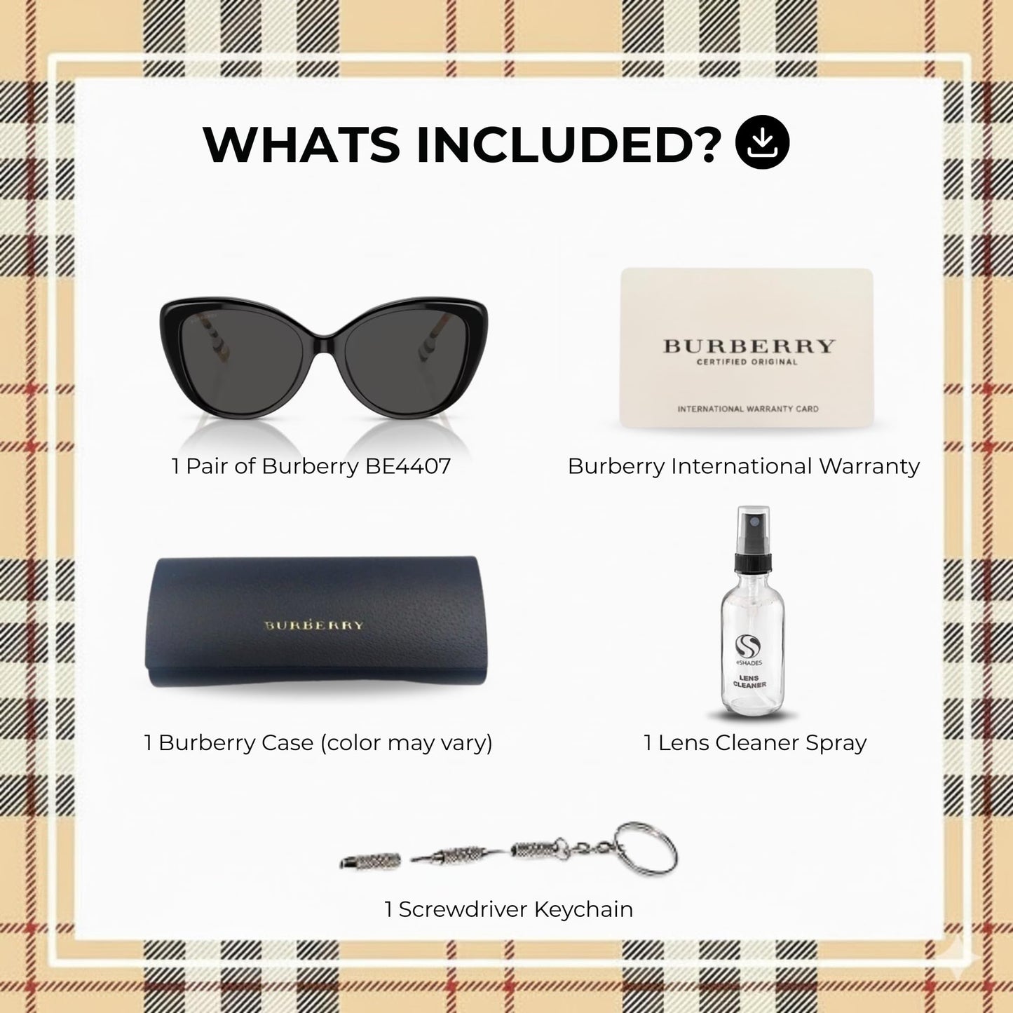 BURBERRY BE4407 Cat eye Shape Acetate Sunglasses with Luxury Eyewear Kit
