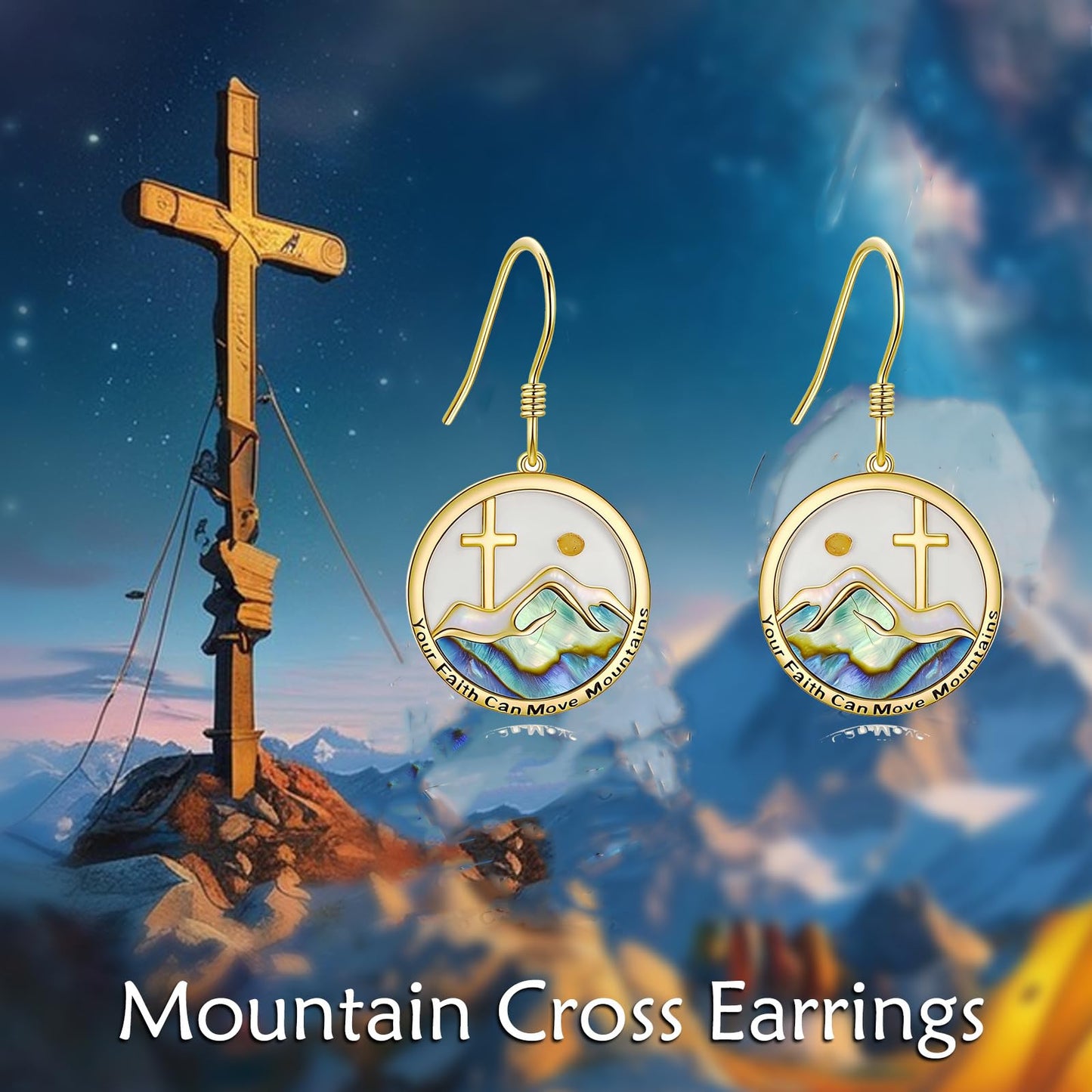 AOBOCO Mustard Seed Earrings for Women Plated Yellow Gold Mountain Cross Christian Earrings Jewelry Mothers Day Birthday Gifts for Mom Friends (Yellow Gold Mountain Cross)
