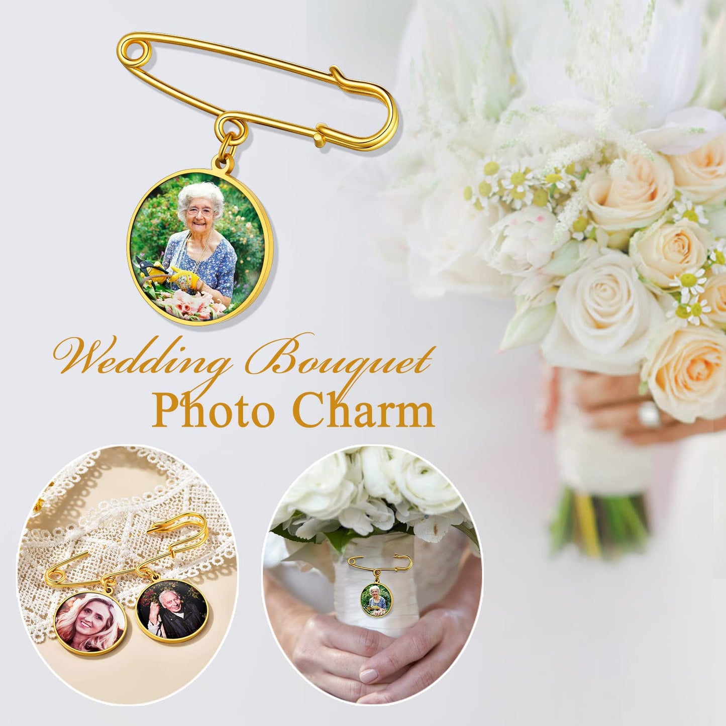 Custom4U Wedding Boutonniere Photo Charm Bouquet Pin Lapel Round Memorial Charms Funeral Boutonniere Mother of The Bride Groom Men Women