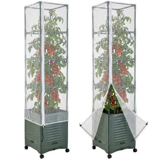 2 Pcs Garden Bird Netting Plant Cover for Square Tomato Cage, 59" x 17.7" Insect Bird Barrier Tomato Cage Net with Zipper & Drawstring, Tomato Trellis Netting Protection Cover for Protecting Plants