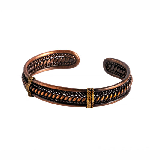 ALFIQ Handmade Copper Brass Cuff Bracelet for Men, Twisted Weave Pattern, Dark Copper (Dark Copper Braid)