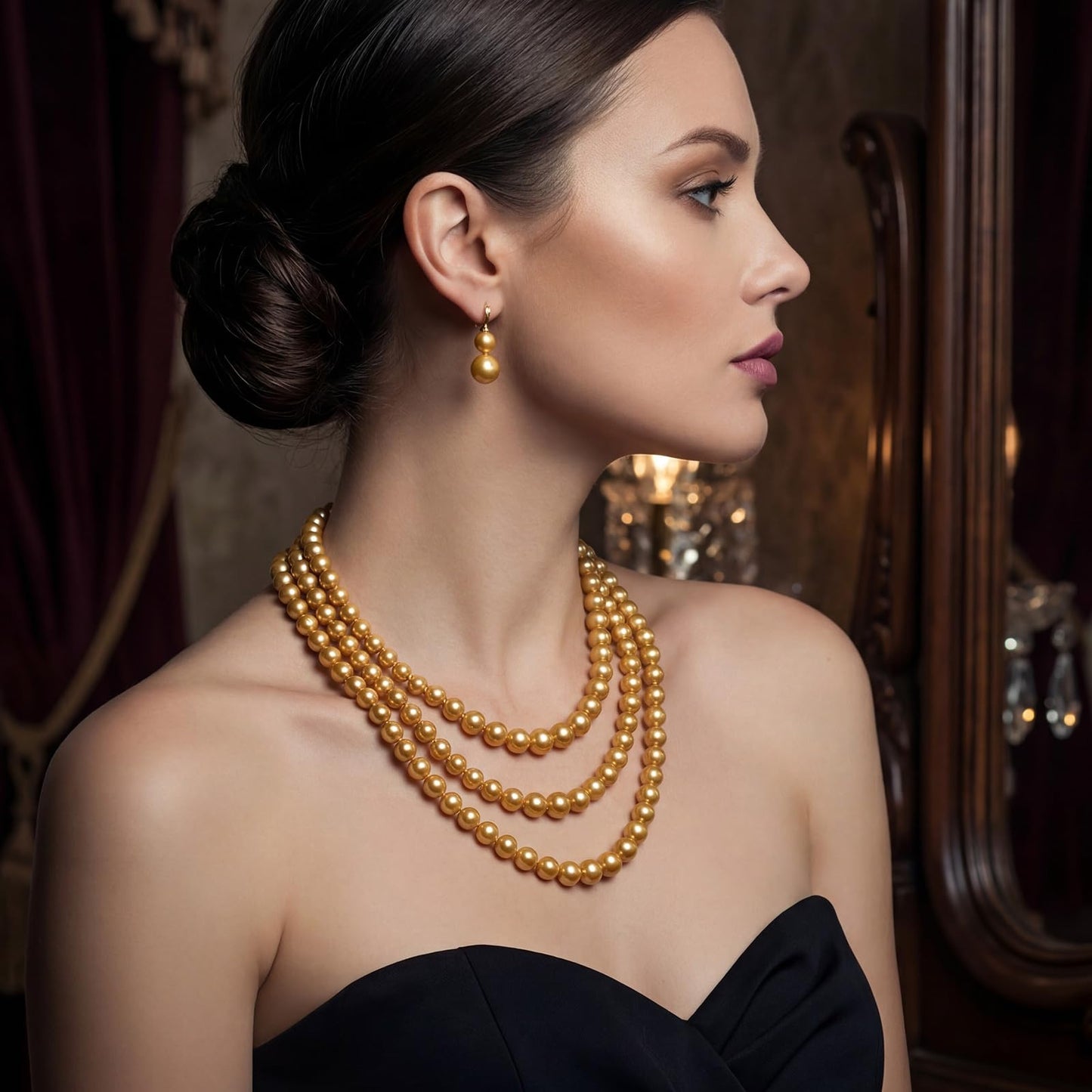 Aurelema 2 Pack Long Pearl Necklace for Women 1920s Costume Party Jewelry Faux Pearls Strand Beads for Ladies(70 Inches,8 mm,Glass,Gold)