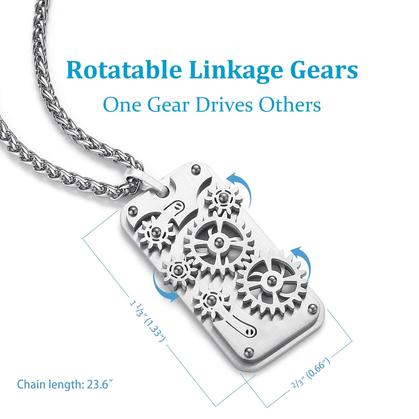 Stainless Steel Mechanical Rotatable Gear Pendant Necklace for Kids & Adults – Fidget Jewelry for Anxiety Relief, Stress – Steampunk Cyberpunk Accessories for Men, Boys, Teens – Gifts for Son, Brother
