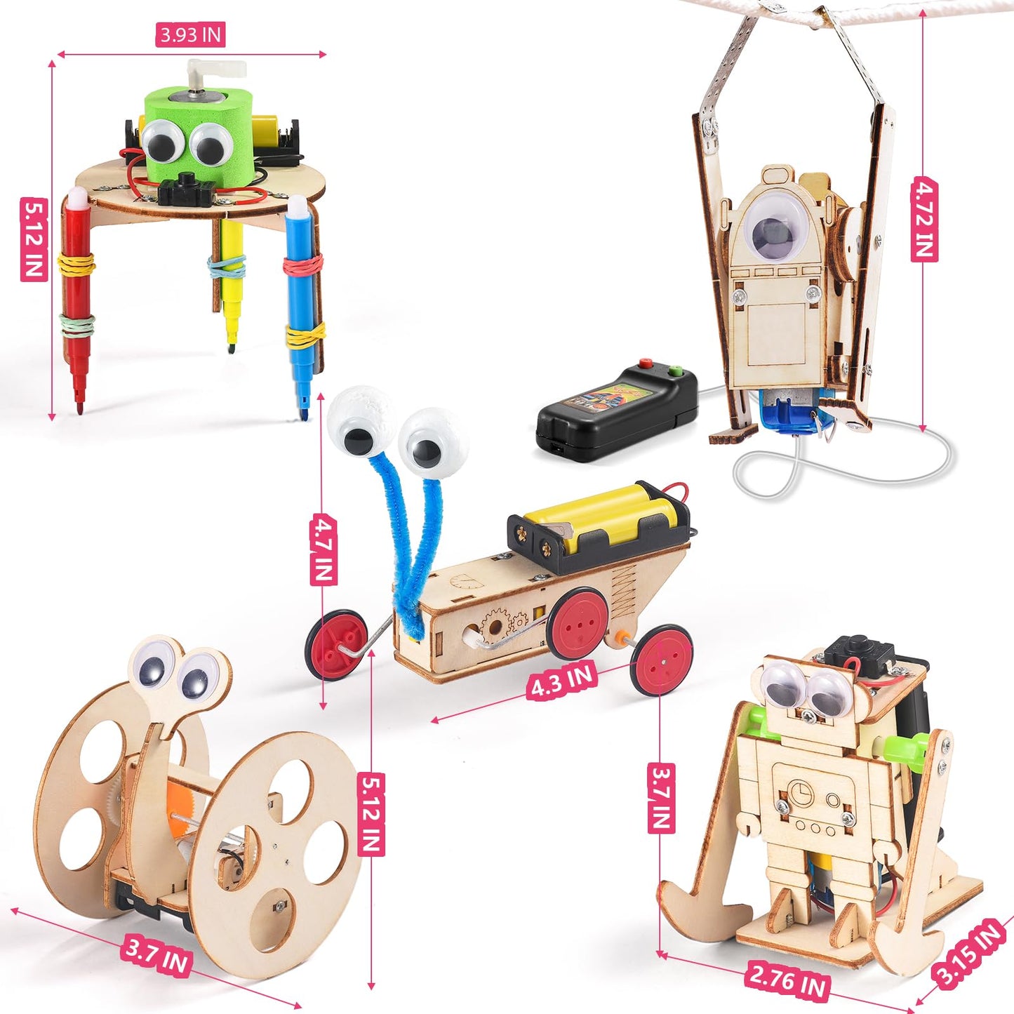 5-in-1 STEM Robot Kit for Kids Ages 8-10, Wood Building Art Crafts Kits for Boys 8-12, 3D Wooden Puzzles Robotics Models, Science Woodworking Projects Toys Birthday Gifts for 8 10 12 Year Old Girls