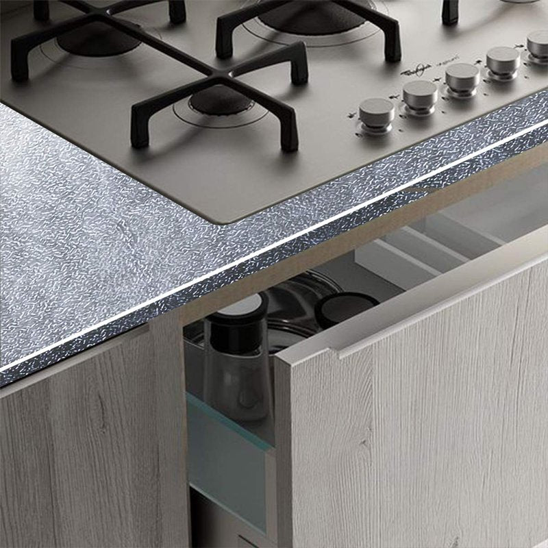 16"x354" Silver Contact Paper Metallic Look kitchen Backsplash Peel and Stick Wallpaper Oil Proof Waterproof Aluminum Foil Wall Sticker Adhesive Paper for Cabinets Shelf Liner Removable Heat Resistant