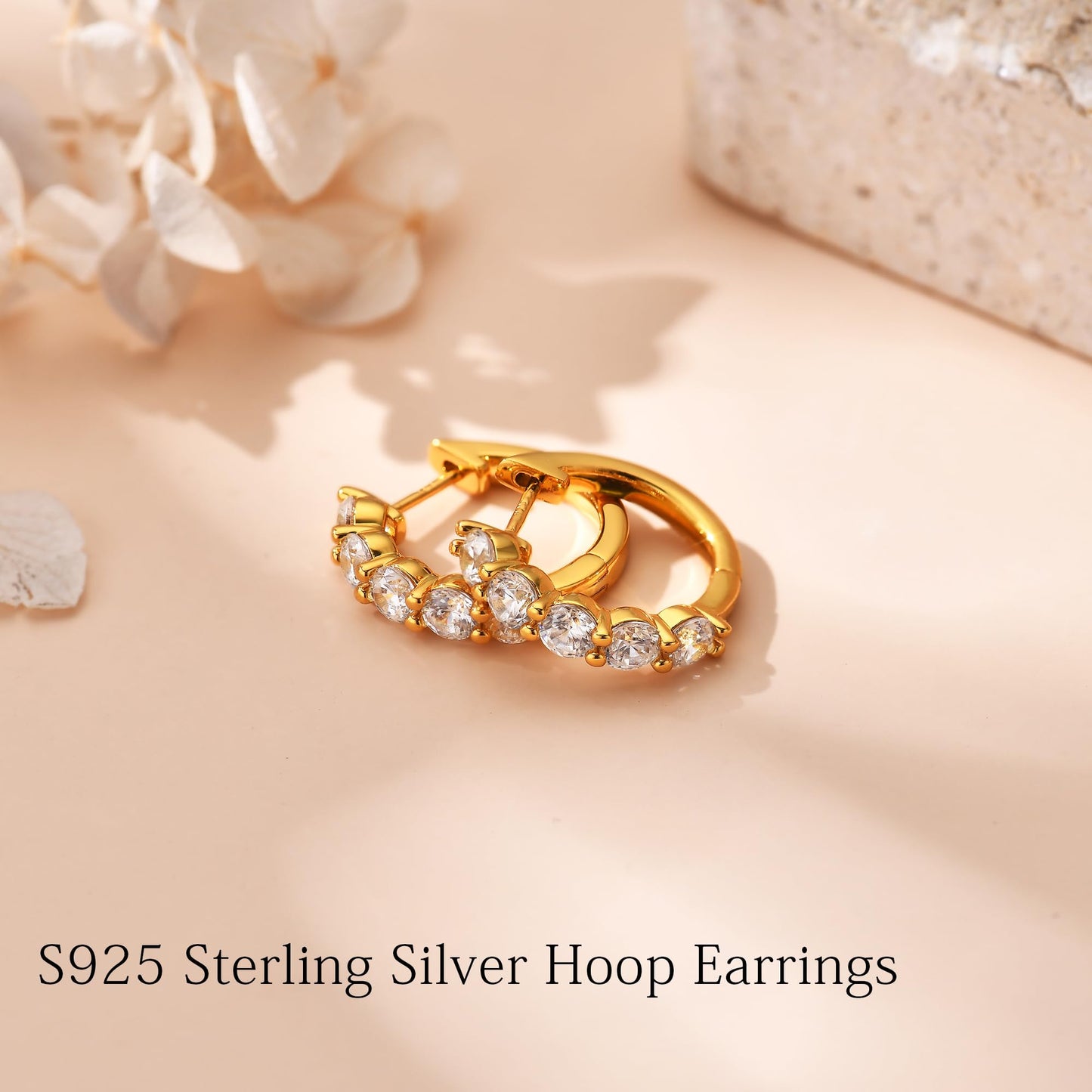 AllenCOCO Sterling Silver CZ Hoop Earrings for Women, Hypoallergenic AAAAA+ Cubic Zirconia Hoop Earrings 14K White/Yellow Small Gold Huggie Hoop Earrings for Women Sensitive Ears Diamond Earrings