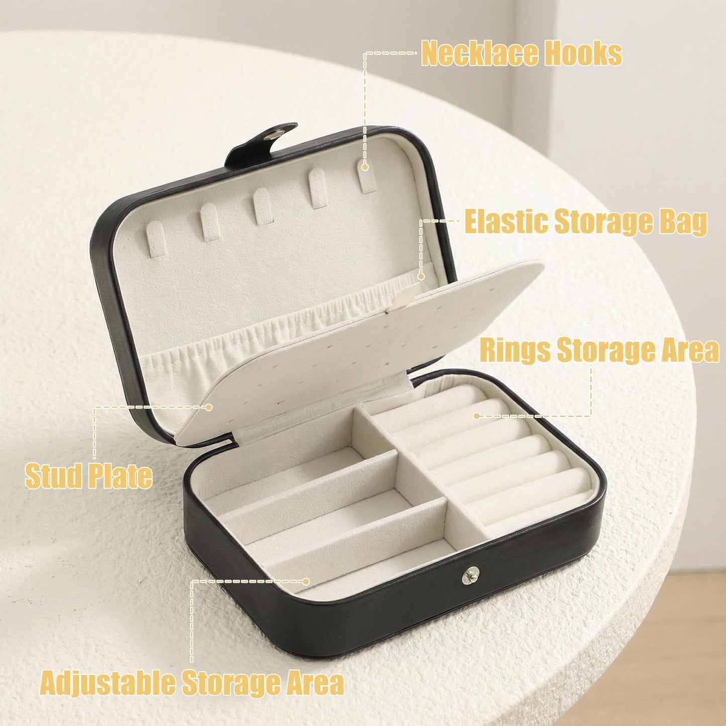 Lemecima Travel Jewelry Box, 6PCS Stud Earrings Organizer Case, Double Layer PU Leather Mini Jewelry Storage Display Holder for Rings Necklaces Bracelets, Portable Gift for Women Girls