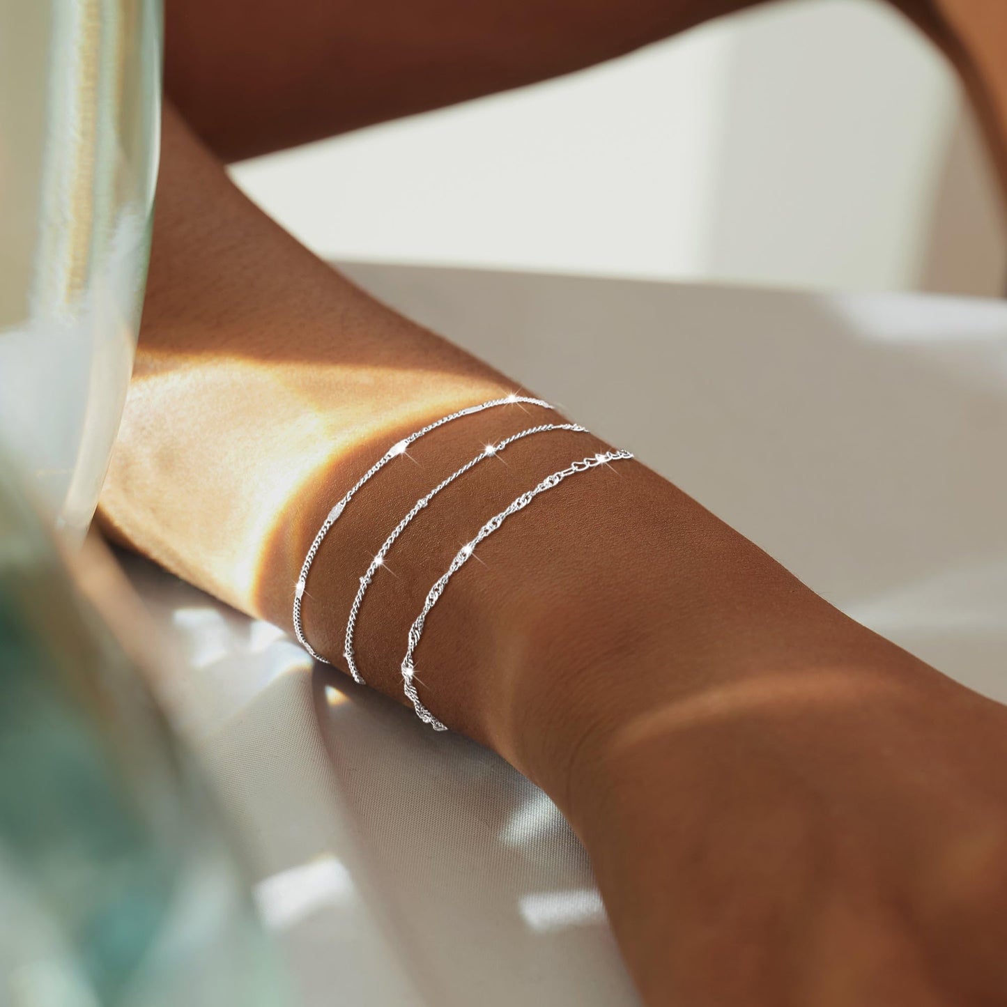 DEARMAY Dainty Silver Plated Bracelets for Women Trendy, Silver Jewelry Set Paperclip Box Herringbone Figaro Rope Chain Bracelet for Women Fashion Pack Gifts