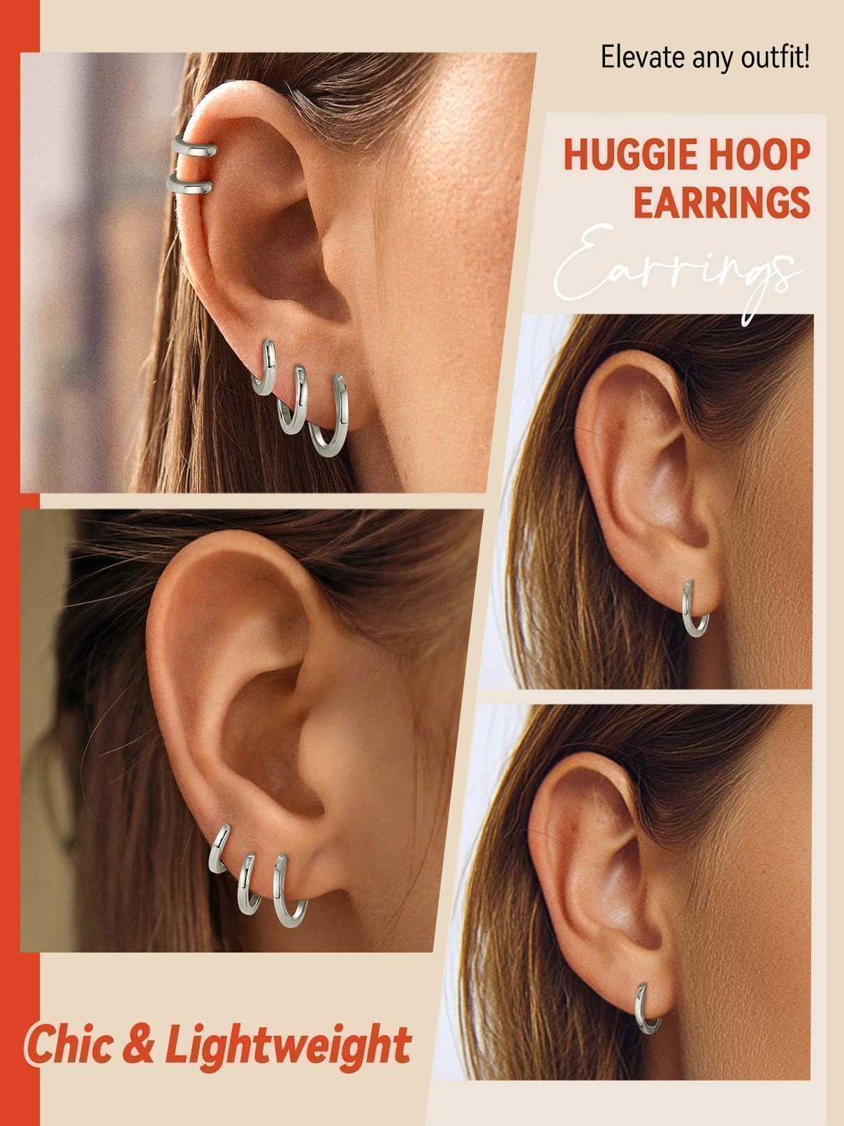 FaithHeart 925 Sterling Silver Huggie Hoop Earrings, Small Silver Hoop Earring for Women, Hypoallergenic Cartilage Earrings for Women 8mm