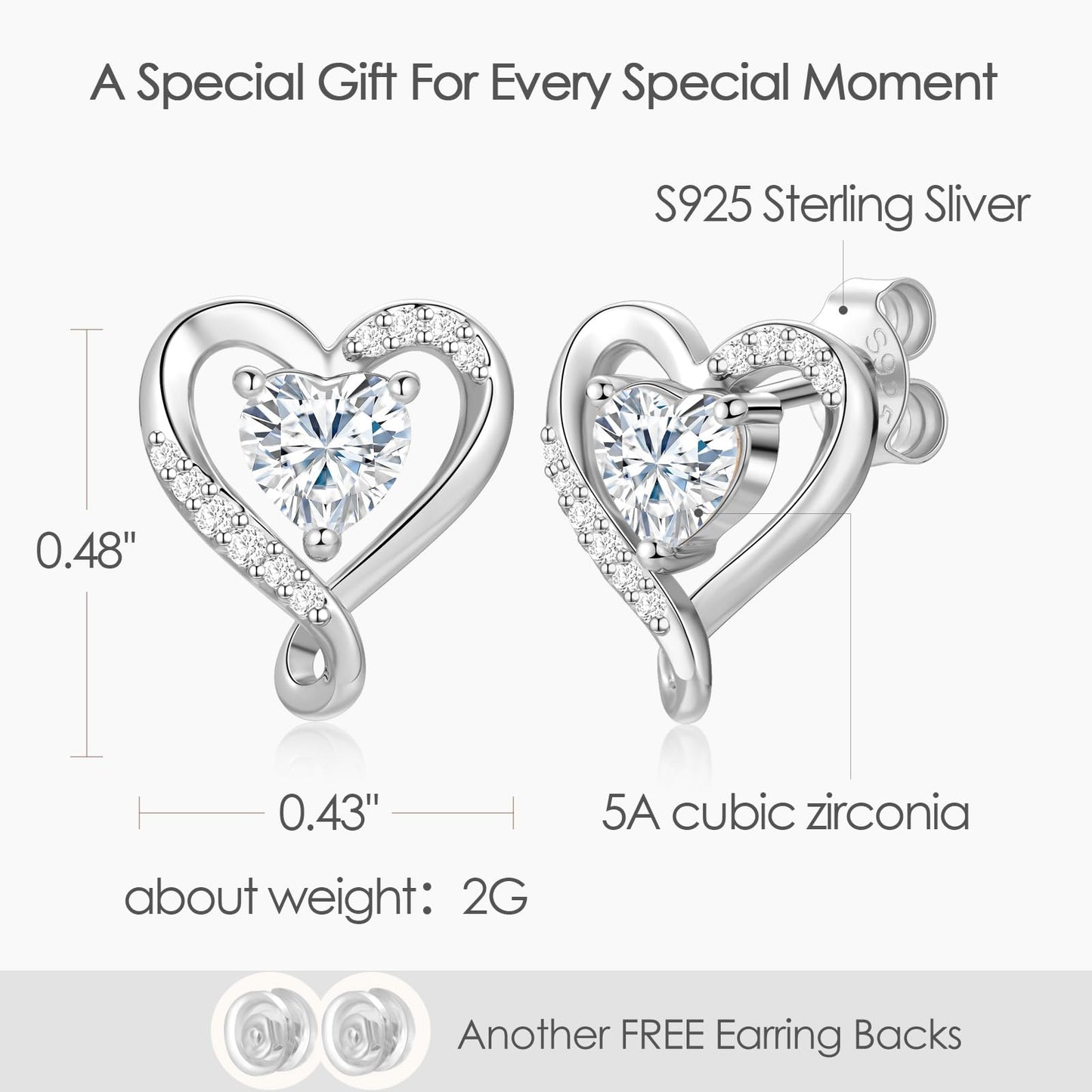 Zifeel Earrings for Women, 925 Sterling Silver Birthstone Heart Studs Earring for Girlfriend Wife, Anniversary Birthday Christmas Valentines Mother’s Day Gifts Jewelry for Women Wife Her Mom