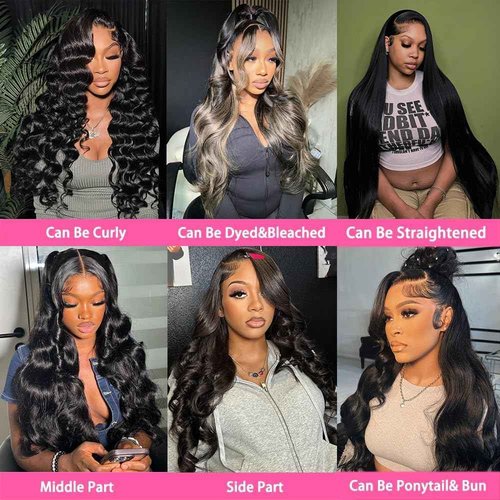 PINKEAGLE 30 Inch 13x6 Lace Front Wigs Human Hair 200% Density Body Wave HD Lace Front Wigs Human Hair Pre Plucked Glueless 13x6 Full Frontal Wig for Women Natural Black