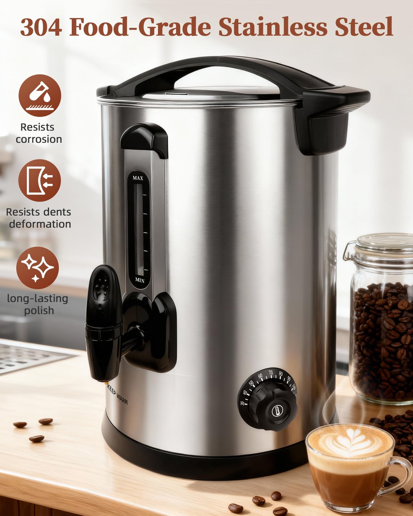 Xeoca Commercial Coffee Urn, 100 Cup Coffee Maker and Hot Water Urn, 1500W Fast-Brewing Percolator for Business, Parties, Catering, and Large Gatherings (100 Cups)