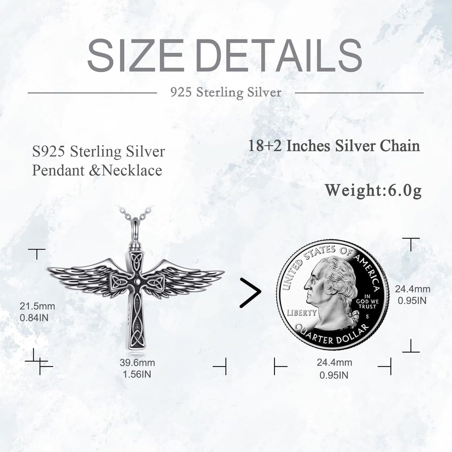 POPLYKE Cross Angel Wings Urn Necklace for Ashes for Women 925 Sterling Silver Memorial Necklace for Human Ashes of Loved Ones Angel Pendant Cremation Jewelry for Ashes