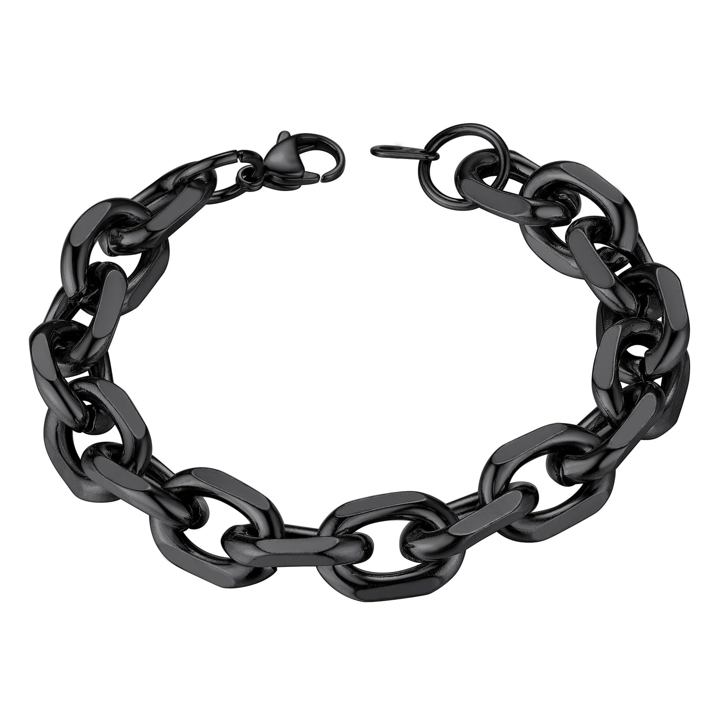 ChainsHouse Stainless Steel Black Rolo Link Bracelet for Women Men 12mm 7.5 inch Cable Wrist Bracelets Jewelry