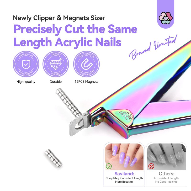 Saviland Monomer Acrylic Nail Liquid – 8.11fl.oz Acrylic Liquid with 3PCS Acrylic Brushes Size Saviland Acrylic Nail Cutters for Nail Tips: Chameleon Acrylic Nails Clipper