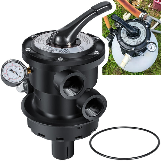 Replacement for Hayward SP0714T VariFlo Top-Mount Multiport Valve for All Hayward Above-Ground Pro and VL Series Sand Filter 1.5-Inch FIP Plumbing 7-Positions Clamp Style Control Valve Upgraded Black