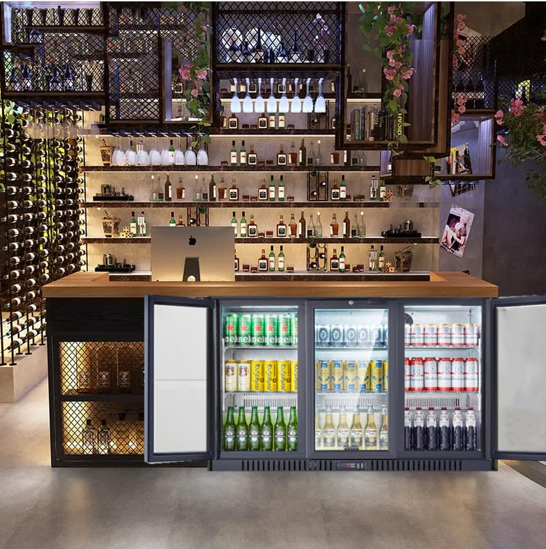 BODEGA BODEGACOOLER Commercial Bar Cooler With 3 Glass Doors,11.4 Cu.Ft Under Counter Beverage Refrigerator,Back Bar Refrigerator,Commercial Display Drink Fridge,LED Lighting Beer Wine Soda Drinks