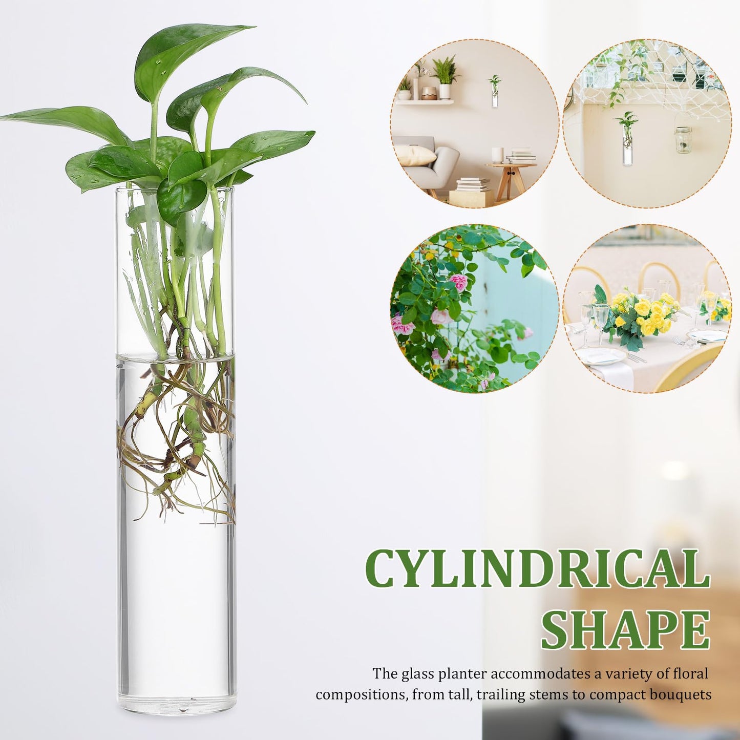 OKUMEYR Wall Hanging Vase Set 2pcs Large Cylinder Glass Propagation Station Hydroponic Plants Holder Indoor Hanging Terrarium Planter for Home Décor
