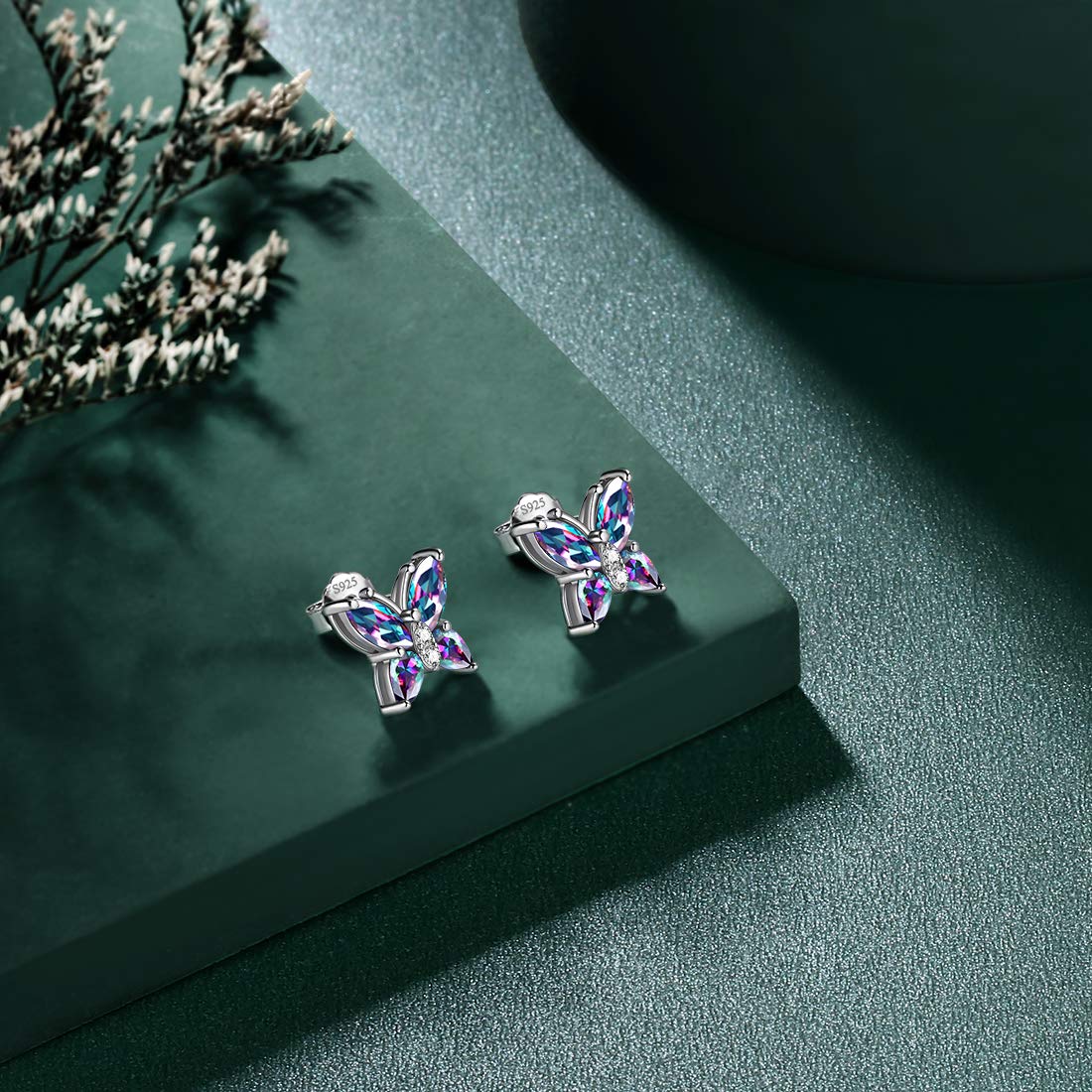 Hipunk Butterfly Mystic-Rainbow-Topaz Jewelry Sets Birthstone Women 925 Sterling Silver Fire-Topaz Birth Stone Animal Butterflies Jewelry Sets/Earring Set Crystal Birthday Jewelry SS0001C