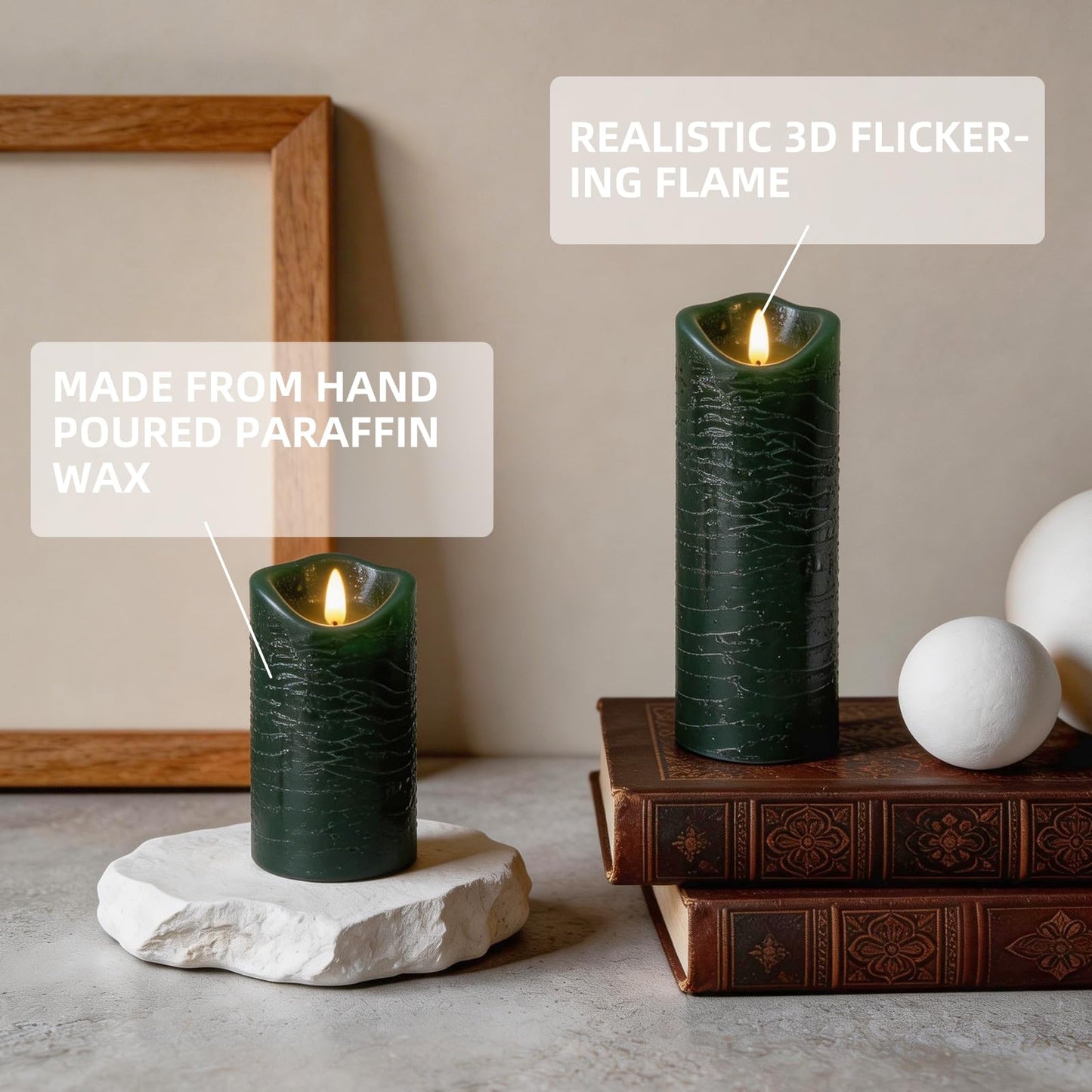 MiKoyi Flameless Pillar Candles with Remote, Battery Operated Candles Real Wax, [5-Pack] Fake LED Flickering flameless Candle with Timer Function for Room Home Decor (2.2" * 5/5.5/6/7/8"") - Green"