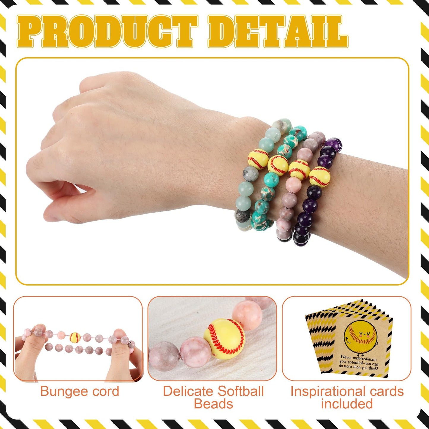 Tondiamo 6 Set Basketball Softball Inspirational Team Gifts Bulk Lava Stone Bracelet Motivational Card Bracelet Senior Night Sport Party Favors for Player Sport Lover (Softball)