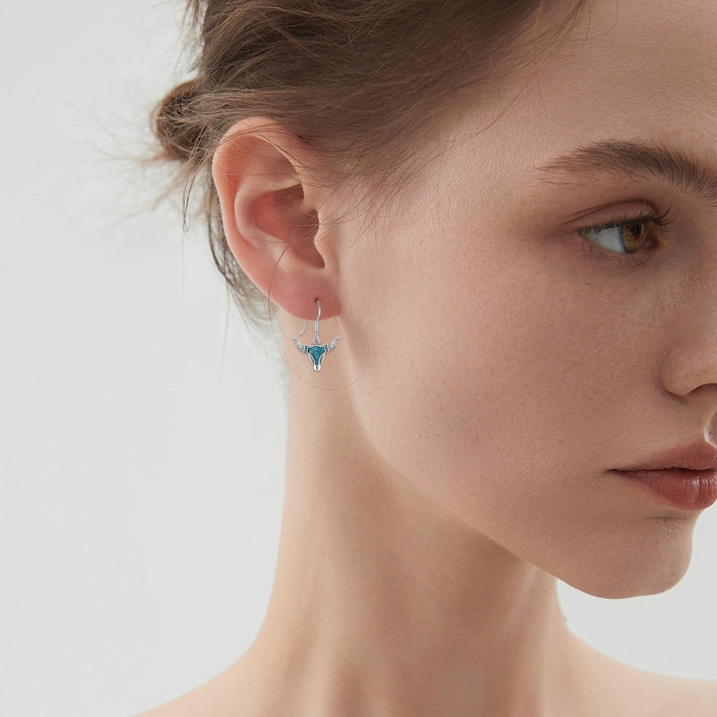 KoyeKei Western Cow Earrings for Cowgirl Cowboy 925 Sterling Silver Turquoise Texas Longhorn Cow Skull Dangle Drop Earrings Western Longhorn Country Jewelry Christmas Graduation Gifts for Mom Women