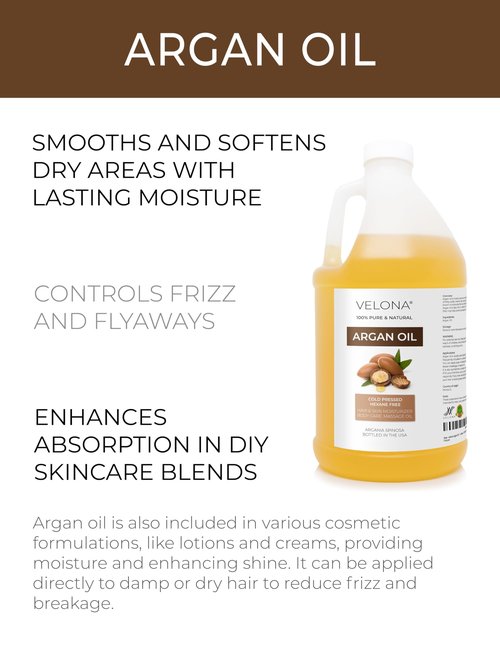 velona Argan Oil - 1 Gallon / 128 Fl Oz | 100% Pure and Natural | Morocco Oil | Skin, Body and Face Care | Nails Protector | Unrefined, Cold Pressed | Cap Kit