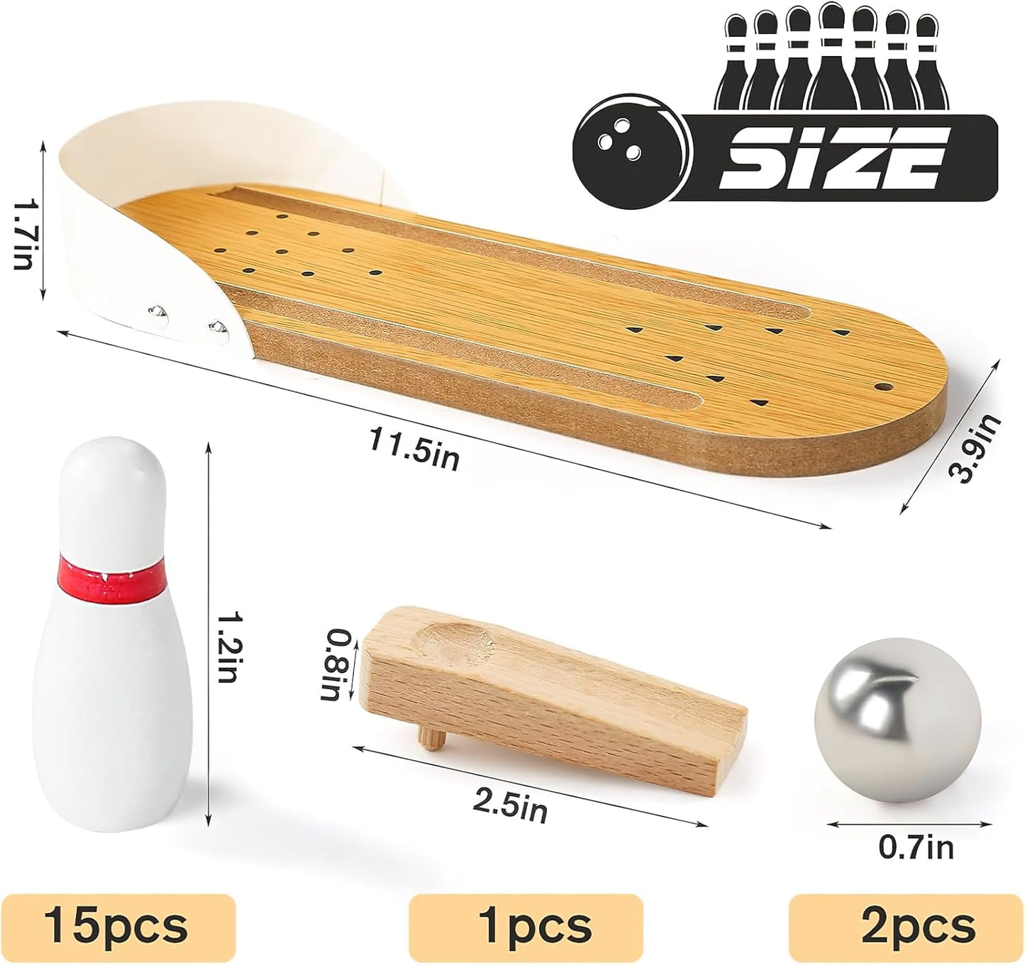 3 otters Mini Bowling Set, Wooden Tabletop Bowling Game Desk Toys Desktop Bowling Home Bowling Alleys, Desk Gifts for Coworkers, Fun Gag Gifts