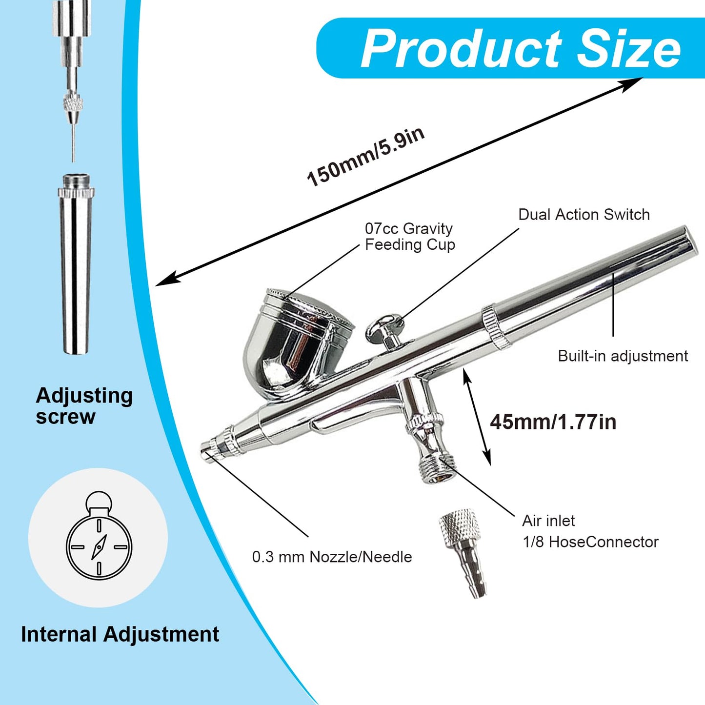 Air Brush 0.3mm Gravity Feed Dual-Action Airbrush Paint Spray Gun Kit Set Airbrush Kit Air Brush Painting Set for Nails Painting Art Craft