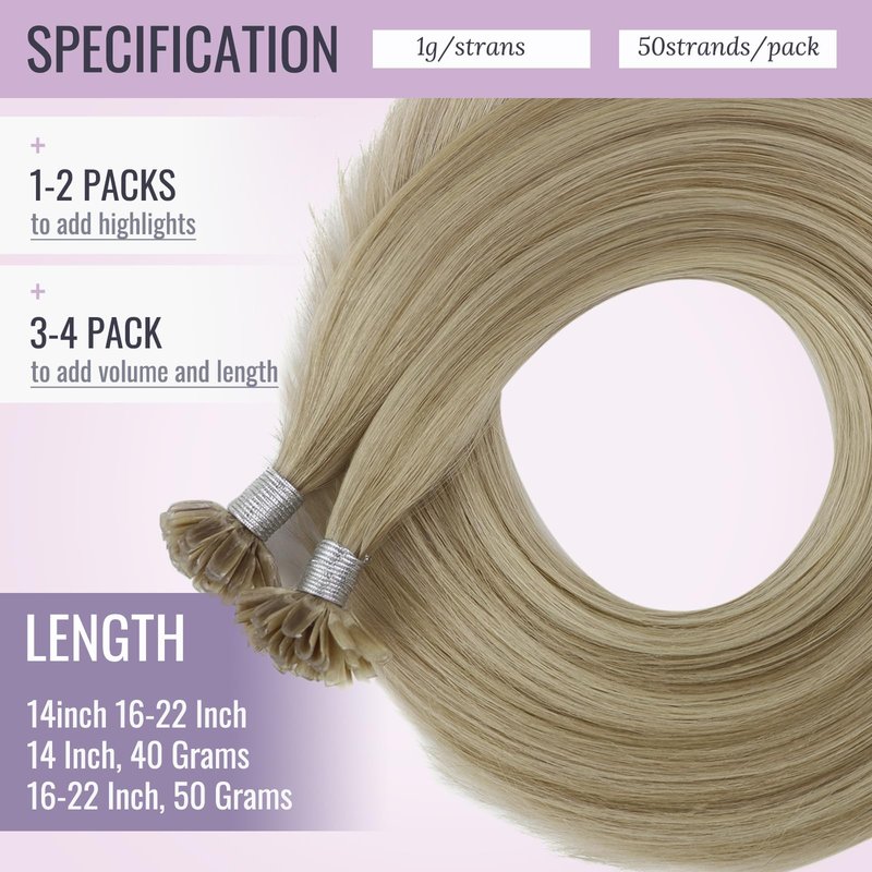 Fshine K Tip Human Hair Extensions 14 Inch Dark Ash Blonde Golden Highlight 40 g Real Human Hair Keratin Bond Seamless Blend Natural Flow Lightweight Comfort Everyday Styling