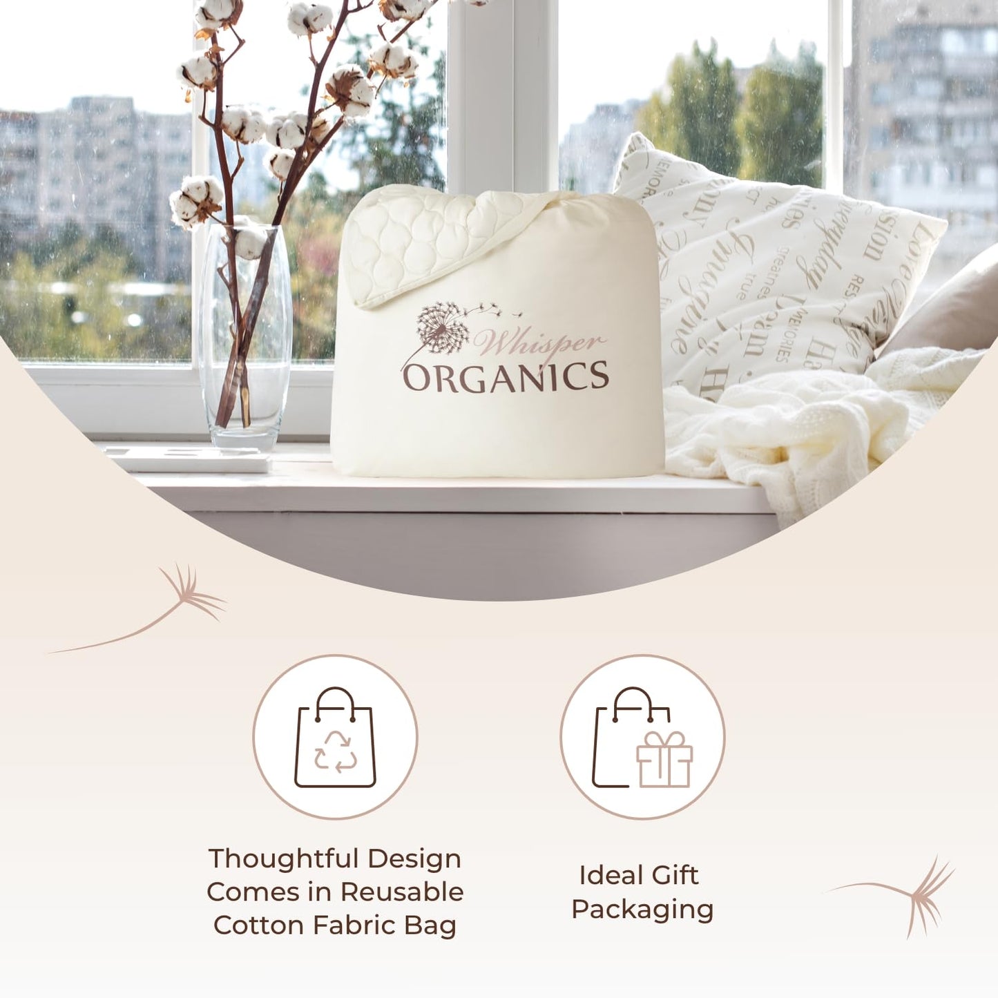100% Cotton Organic Mattress Pad - Breathable & Cooling Mattress Protector Full Size - Premium 300GSM Quilted and Machine Washable - Fairtrade & GOTS Certified Bed Protector (Ivory, Full)