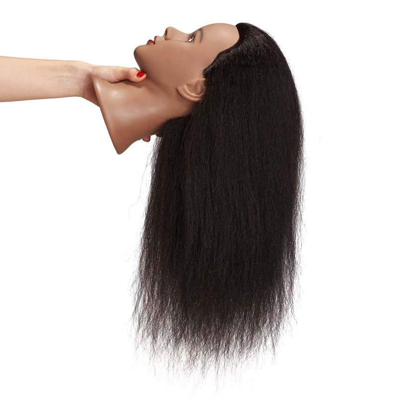 Mannequin Head 100% Real Hair 16 Inch Training Head Manikin for Hairdresser Training and Styling Practice Cosmetology Doll Head Practice Braiding Hair - With Clamp Stand