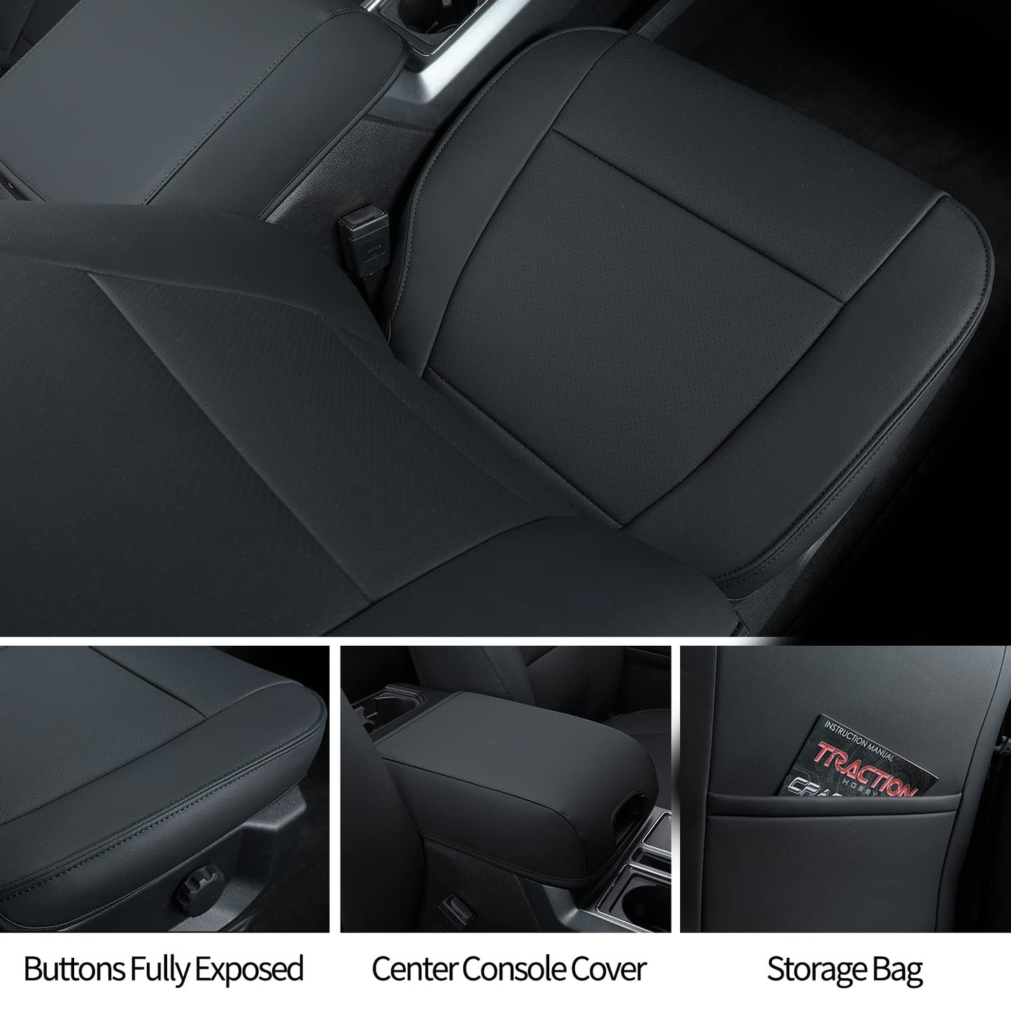 Covertopia F150 Faux Leather Seat Covers, Custom fit 2015-2024 2025 Ford F150 SuperCrew, and 2017-2024 2025 F250 F350 F450 Super Duty Crew Cab(Full Set, Black)