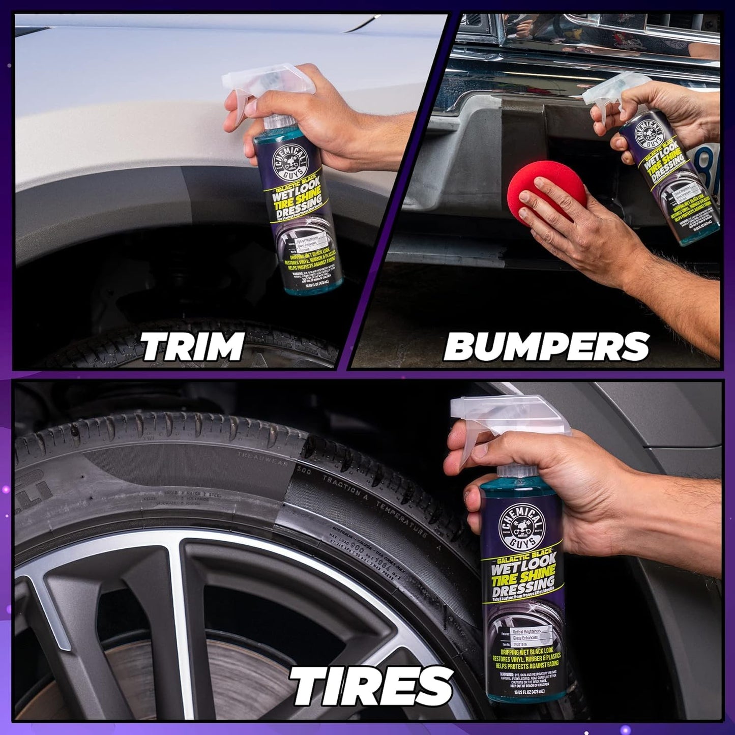 Chemical Guys Galactic Black Wet Look Tire Shine Dressing, for a Whole New Level of Shine and Depth of Black, Safe for Cars, Trucks, Motorcycles, RVs & More, 32 fl oz