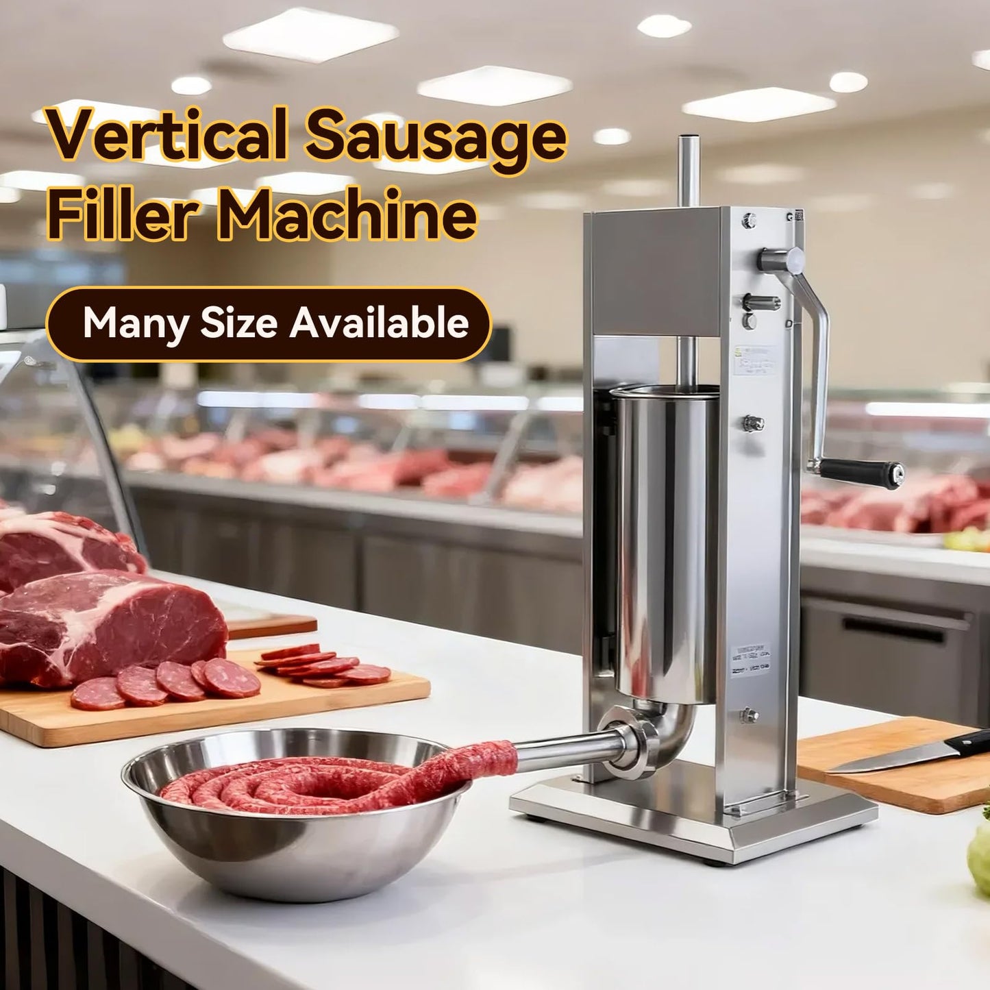 Malphi 11 Lb/5L Sausage Stuffer 2 Speed Stainless Steel Vertical Sausage Maker with 4 Filling Tubes