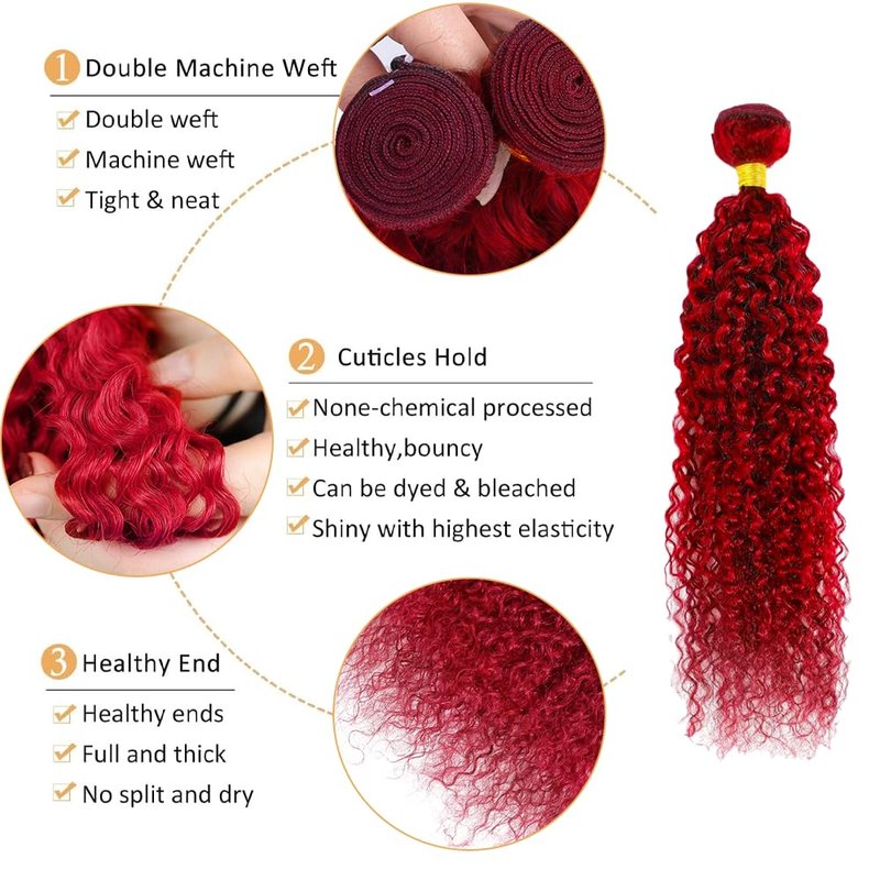 Red Bundles Human Hair Water Wave Bundles 14 16 18 Inch 3 Bundle Unprocessed Brazilian Virgin Hair Burgundy Water Wave Human Hair Extensions 50 Gram Per Bundle
