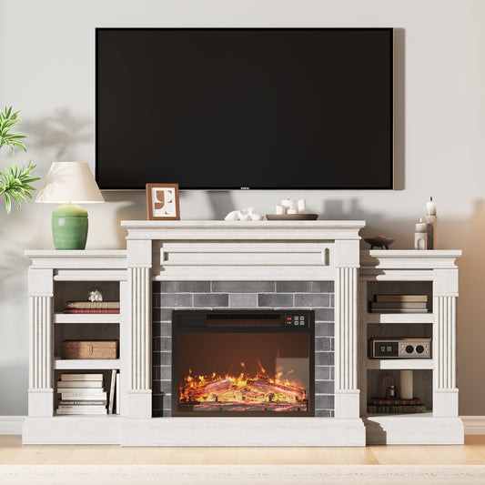 71'' Fireplace TV Stand with 23'' Electric Fireplace, Mid Century TV Console, Entertainment Center with Storage for Living Room, Bedroom