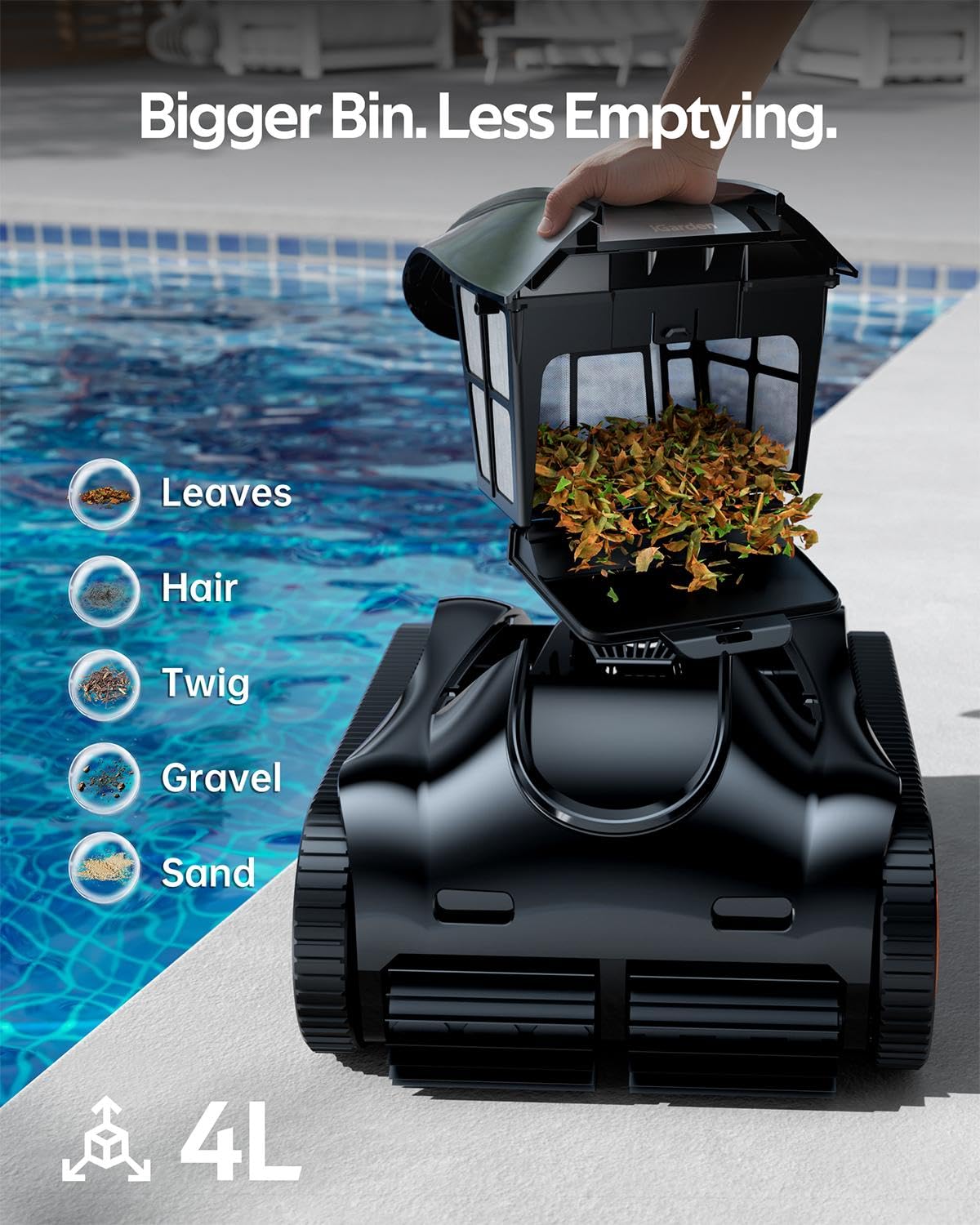 iGarden Pool Cleaner K Series, 6H Cordless Robotic Pool Vacuum for Inground & Above Ground Pools, AI Timer, Smart Navigation, Floor, Walls&Waterline Scrubber, Touchscreen, Auto-Parking