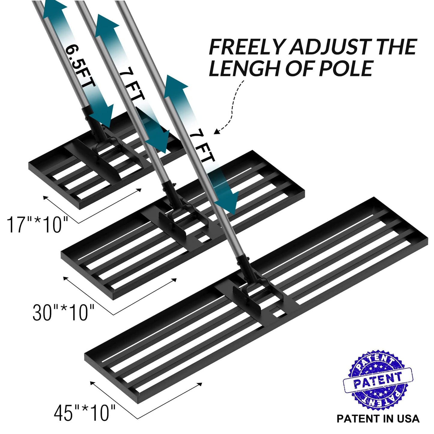 Walensee Lawn Leveling Rake, Levelawn Tool, Heavy Duty Effort Saving Lawn Level Tool, Steel Handle Lawn Leveler for Yard Garden Golf Course , Ease Level Soil Sand Dirt Surfaces, 7FT 30"x10"
