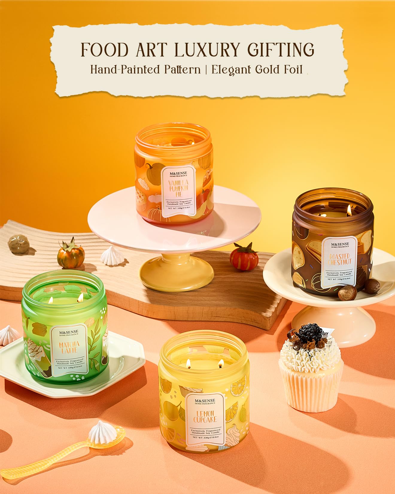 M&SENSE Vanilla Pie Scented Candles, 11.6oz Natural Soy Wax Non Toxic Double Wick 70 Hours Clean Burn Warm Spiced Scent Seasonal Holiday Gifts for Home Decor