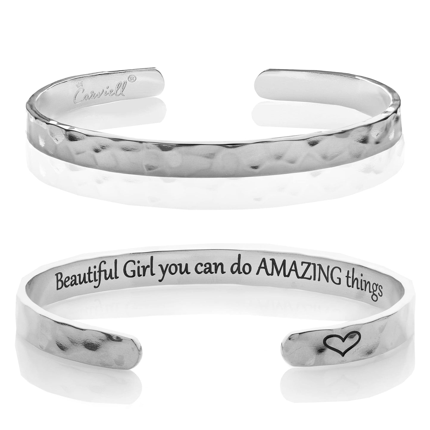 Carviell Inspirational Silver Bracelet for Teens Gift Ideas as Confirmation Gifts, Personalized Birthday Gift for Teens, Christmas Gift, Engraved Cuff Jewelry for Teenager