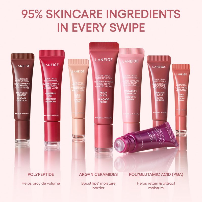LANEIGE Glaze Craze Tinted Hydrating Lip Serum for Glossy, Nourished Lips with Plumping Polypeptides, Blueberry Jelly