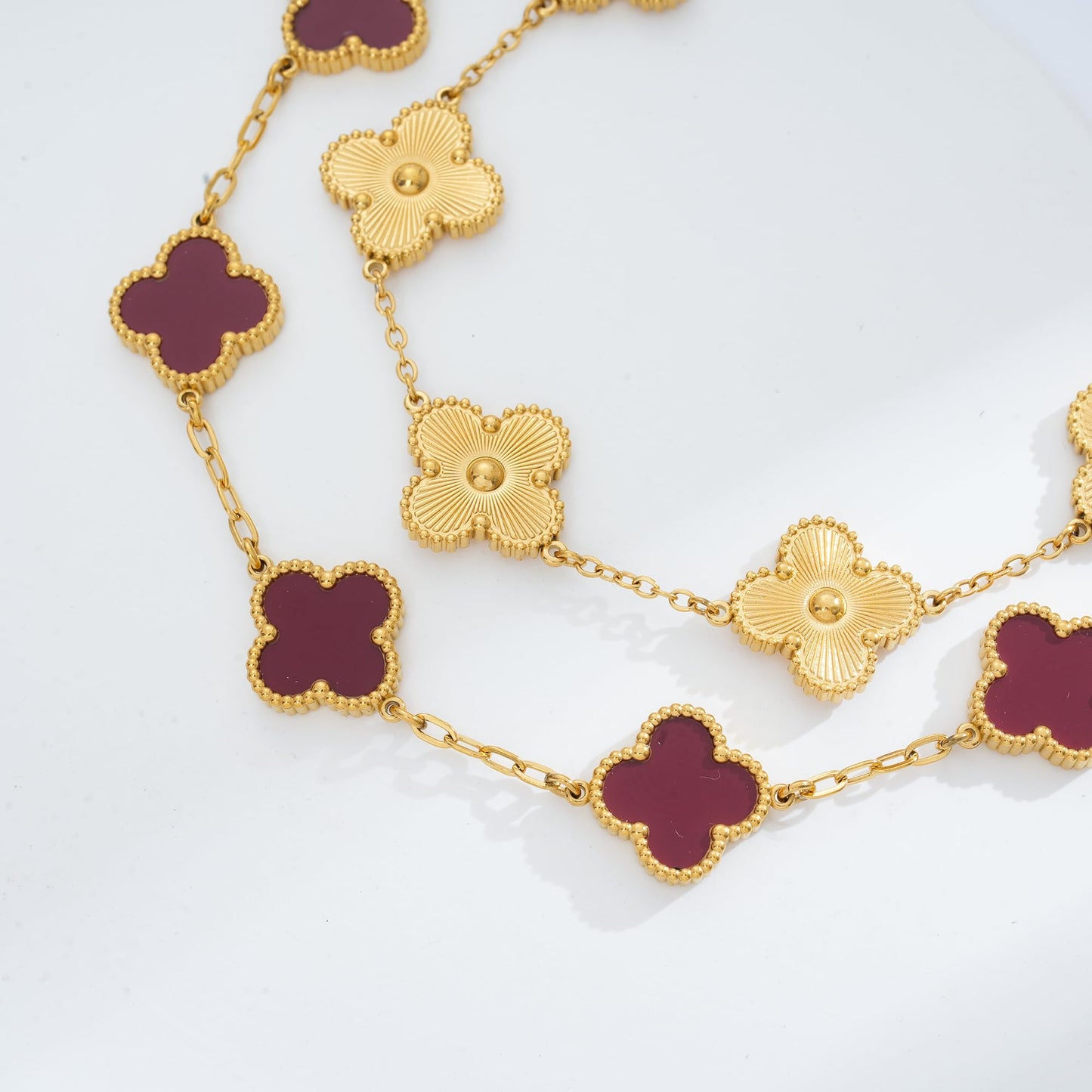 Acicihenn Waterproof Four-Leaf Clover Bracelet,Adjustable Link Double Sided Jewelry, Lovely Fashion Jewelry Gift for Women Gold Bracelet + Red Bracelet