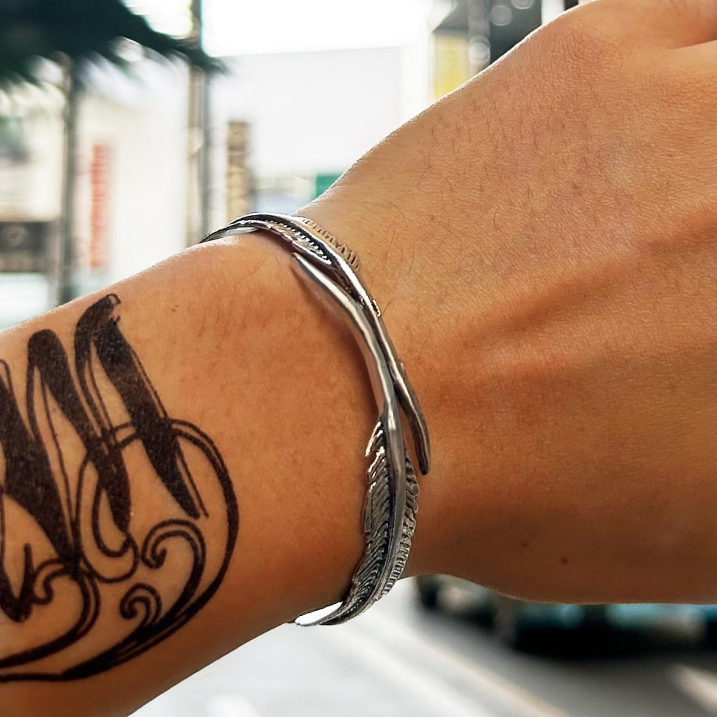 Baoaichi Handmade Vintage Feather Cuff Bracelet For Men & Women, Adjustable Stainless Steel Bangle Bracelet, Unisex Boho Feather Cuff Bracelet, Punk Bracelets, Mens Birthday & Christmas Gifts